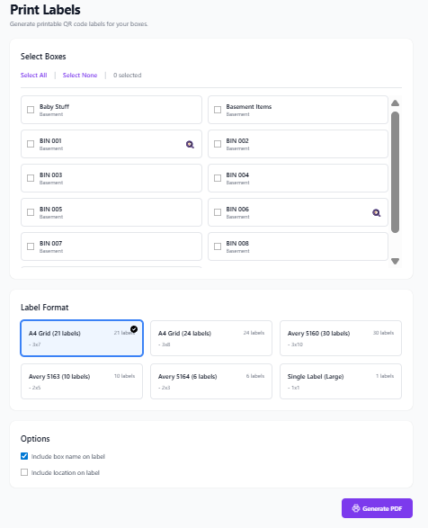 print QR labels and scan to view contents